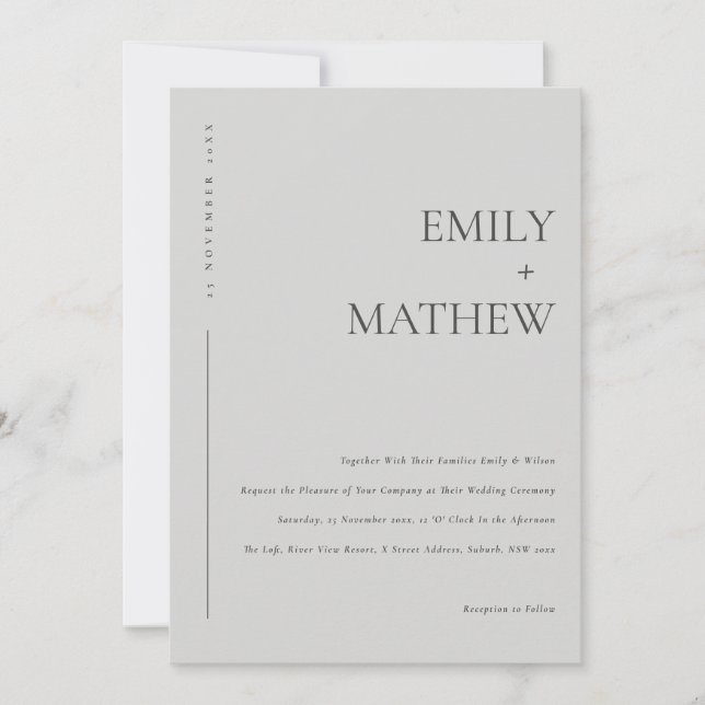 MINIMAL MODERN SOFT LIGHT GREY TYPOGRAPHY WEDDING INVITATION (Front)