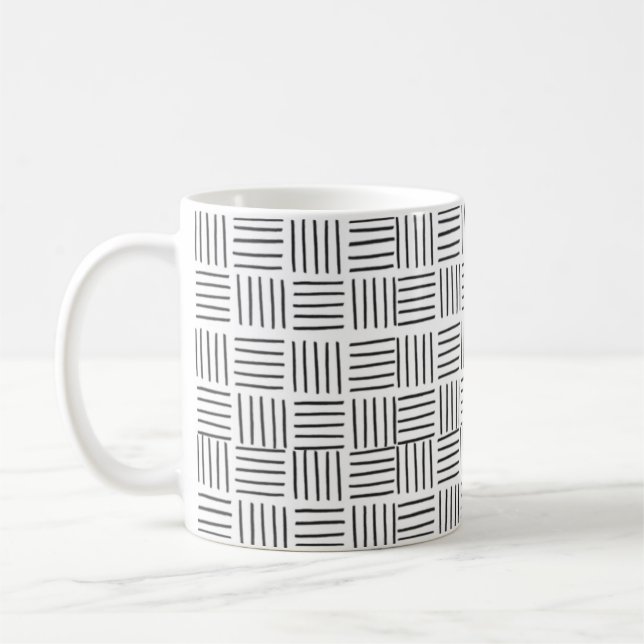 Minimal Modern Square Lines Black & White Pattern Coffee Mug (Left)