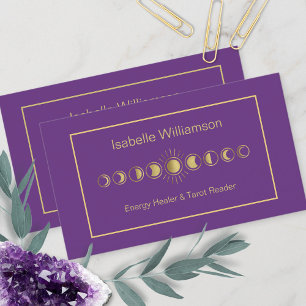 Minimal Modern Stars Amethyst Mystical Moon Phase Business Card
