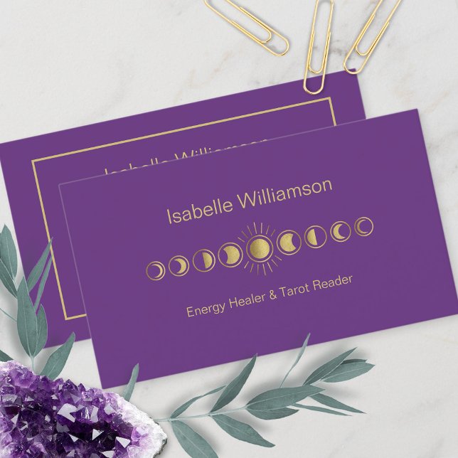 Minimal Modern Stars Amethyst Mystical Moon Phase Business Card (Creator Uploaded)