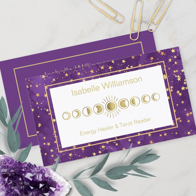 Minimal Modern Stars Amethyst Mystical Moon Phase Business Card (Creator Uploaded)