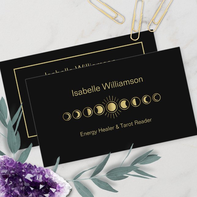 Minimal Modern Stars Amethyst Mystical Moon Phase Business Card (Creator Uploaded)