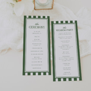 Minimal Modern Stripe Olive Green Wedding Ceremony Programme
