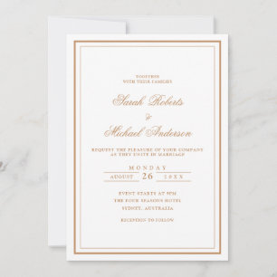 Minimal Modern Stylish Gold Script Frame Wedding Invitation