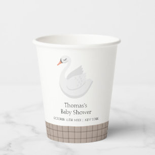 Minimal Modern Swan Plaid Gingham Boy Baby Shower  Paper Cups