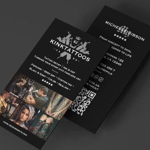 Minimal Modern Tattoo Artist Tattooist Black Grid Business Card