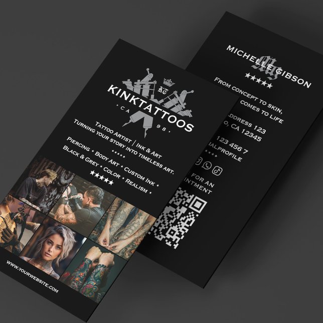 Minimal Modern Tattoo Artist Tattooist Black Grid  Business Card (Minimal Modern Tattoo Artist Tattooist Black Grid Business Card
)
