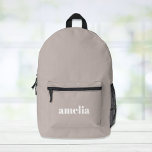 Minimal Modern Taupe Monogram Name Printed Backpack<br><div class="desc">Minimal modern personalised boho taupe backpack with your monogram name or initials in a bold white font.</div>