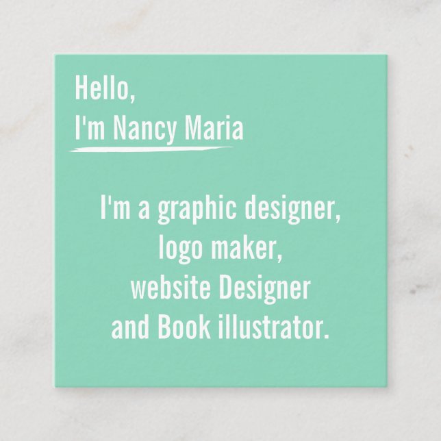 Minimal modern Teal Graphic design Square Business Card (Front)