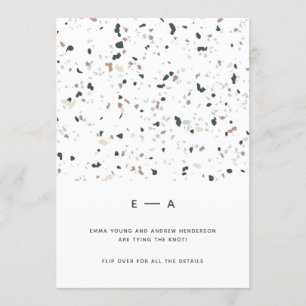 Minimal Modern Terrazzo Pattern Green Pink Wedding Invitation