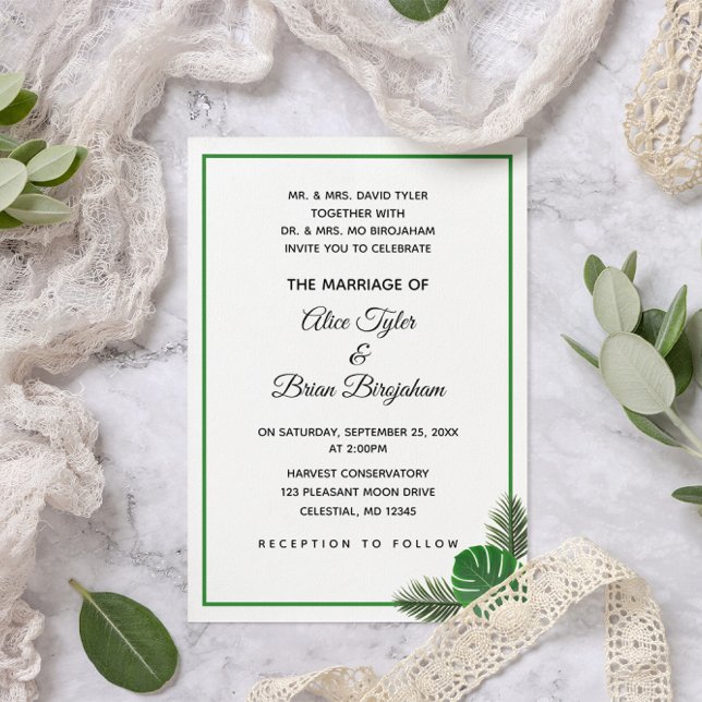 Minimal Modern Tropical Greenery Wedding Invitation (Creator Uploaded)