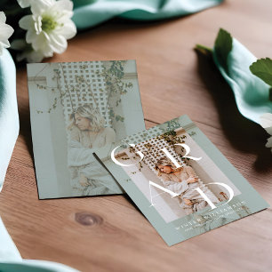 Minimal Modern Type Mint Green Overlay Grad Photo Invitation