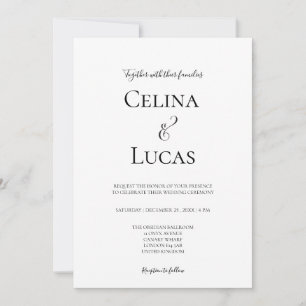 Minimal modern typography Black and white wedding Invitation
