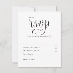 Minimal modern typography Black and white wedding RSVP Card