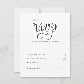 Minimal modern typography Black and white wedding RSVP Card