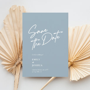 Minimal Modern Typography Dusty Blue Wedding Save The Date