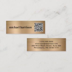 Minimal Modern Typography QR Code Gold Mini Business Card