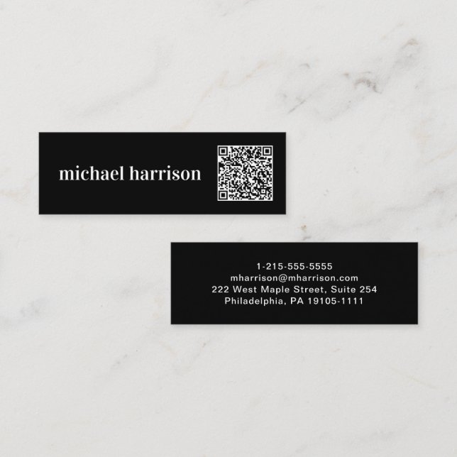 Minimal Modern Typography QR Code Professional Mini Business Card (Front/Back)