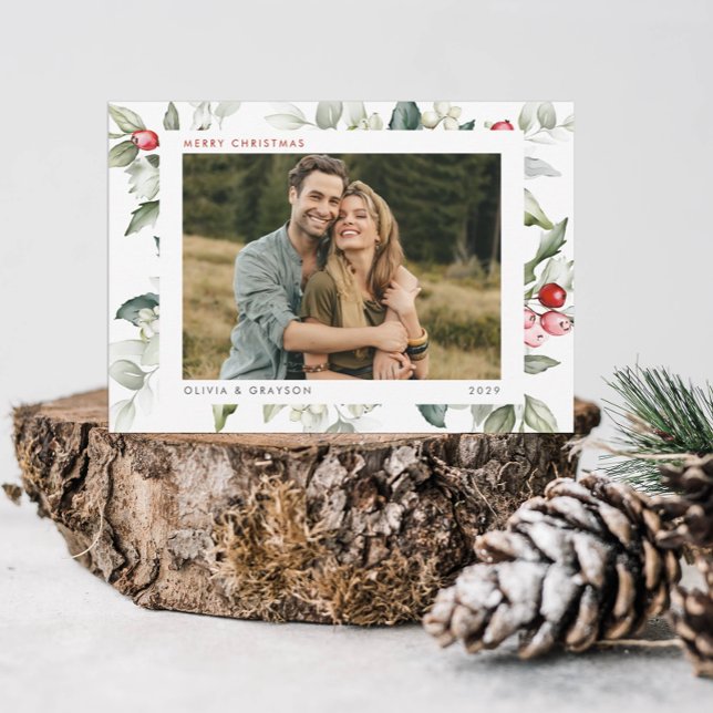 Minimal Modern Watercolor Holiday Holly Photo  (Creator Uploaded)