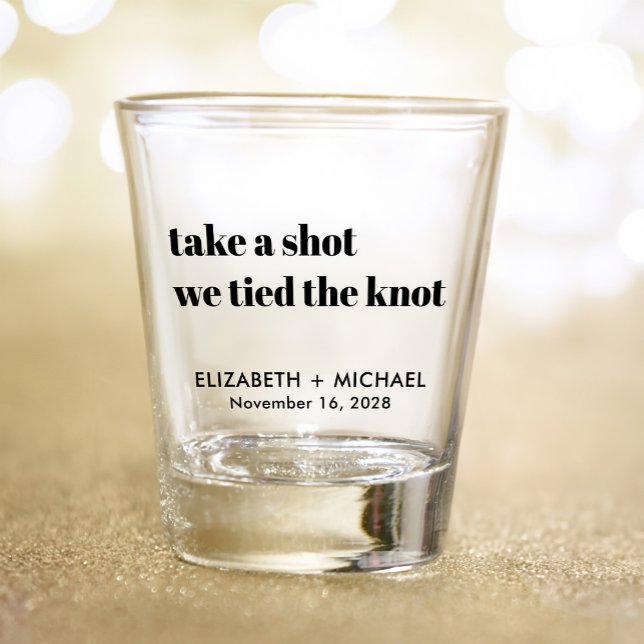 Minimal Modern We Tied The Knot Wedding Shot Glass (Creator Uploaded)