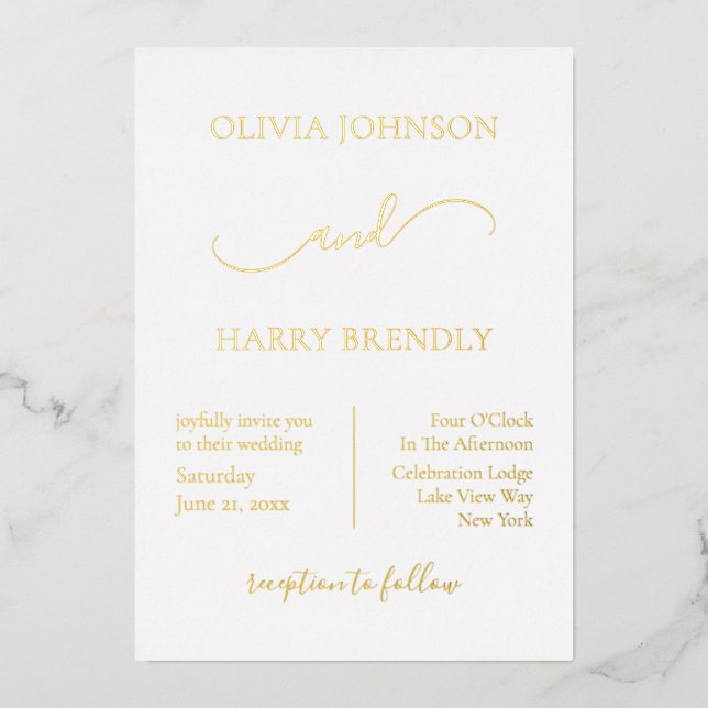 Minimal Modern Wedding Real Gold Foil Invitation (Front)