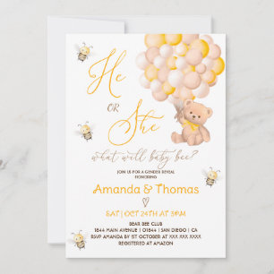 Minimal Modern What Will Baby Bee Gender Reveal Invitation