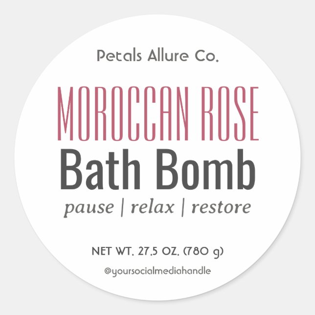 Minimal Modern White Bath Bomb Round Label (Front)