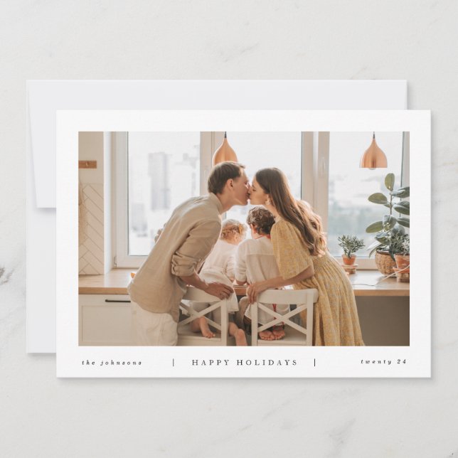 Minimal Modern White Black Photo Holiday Card (Front)