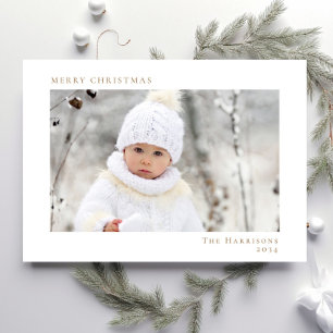 Minimal Modern White Gold Christmas Photo Holiday Card