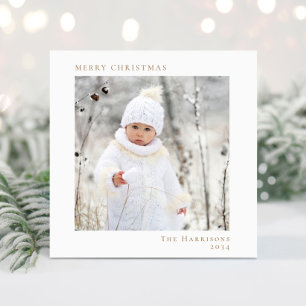 Minimal Modern White Gold Christmas Photo Holiday Card