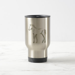 Minimal & Modern White Horse Drawing Elegant Cute Travel Mug