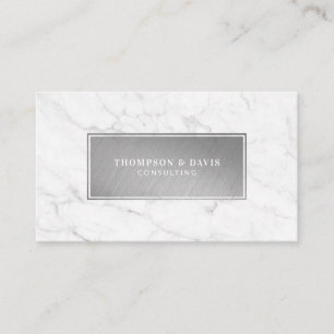 Minimal & Modern White Marble Silver Nameplate Business Card