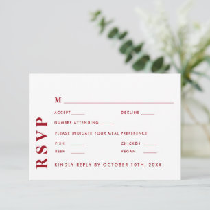Minimal Modern White & Red Wedding Elegant RSVP Card