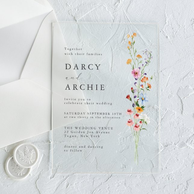 Minimal Modern Wildflowers Wedding Acrylic Invitations (Creator Uploaded)
