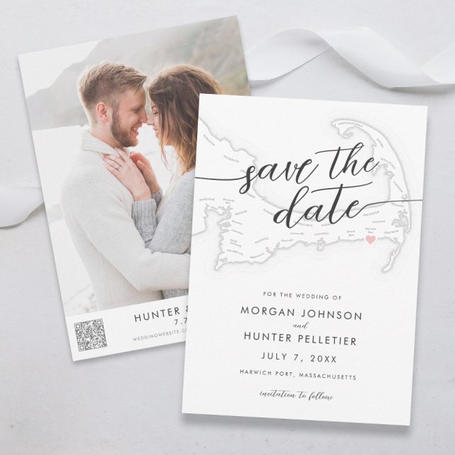 Minimal Modern Wychmere Beach Club Map Save The Date (Wychmere Beach Resort Minimal Modern Black and White Wedding save the date from Coastal Map Designs)