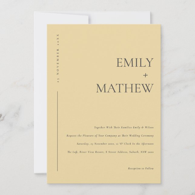 MINIMAL MODERN YELLOW OCHRE TYPOGRAPHY WEDDING INVITATION (Front)