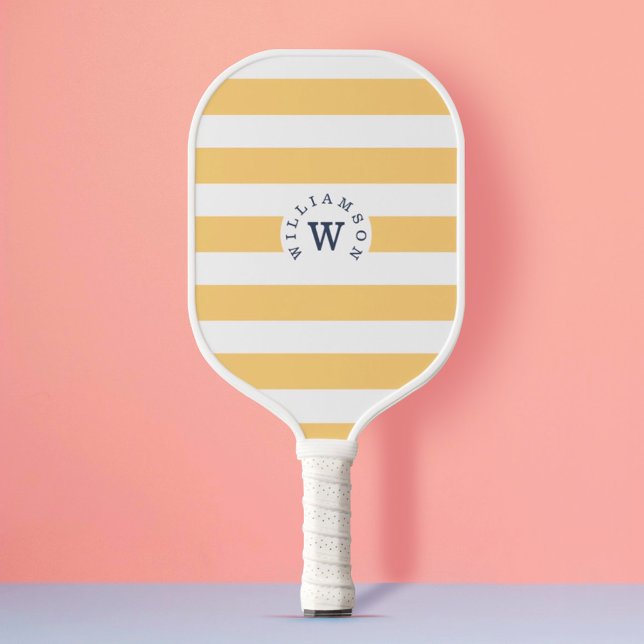 Minimal Modern Yellow Stripe Custom Monogram Name Pickleball Paddle (Creator Uploaded)