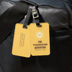 Minimal Modern Yellow Summer Family Adventure Luggage Tag