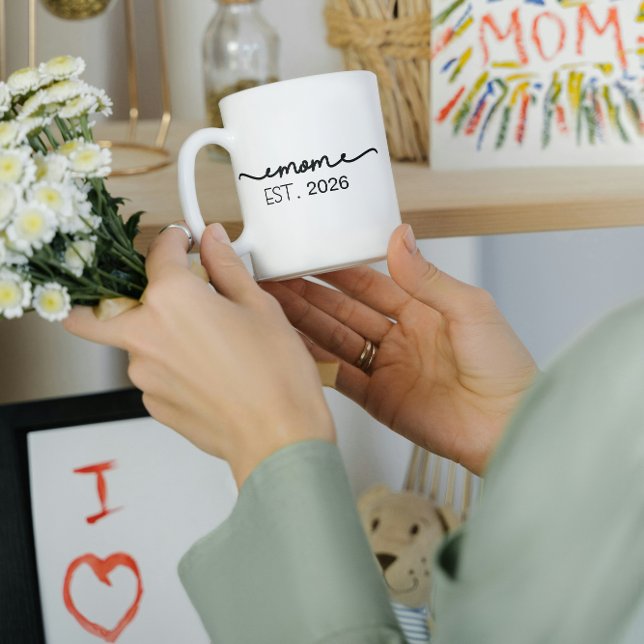 Minimal Mom Established Handwritten Name Year Coffee Mug (mom established coffee mugs mommy since year date mother to be script new parent gift ideas for her)