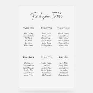 Minimal Monochrome Seat Plan Acrylic Sign