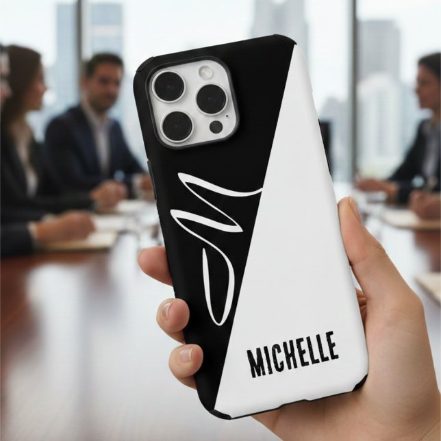 minimal monochrome split Elegant Script Monogram Case-Mate iPhone Case (Creator Uploaded)