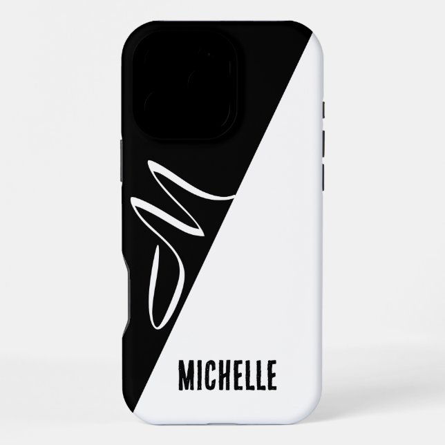 minimal monochrome split Elegant Script Monogram iPhone Case (Back)