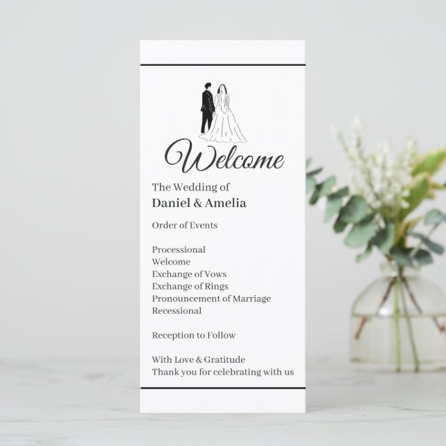 Minimal Monochrome Wedding Program (Standing Front)