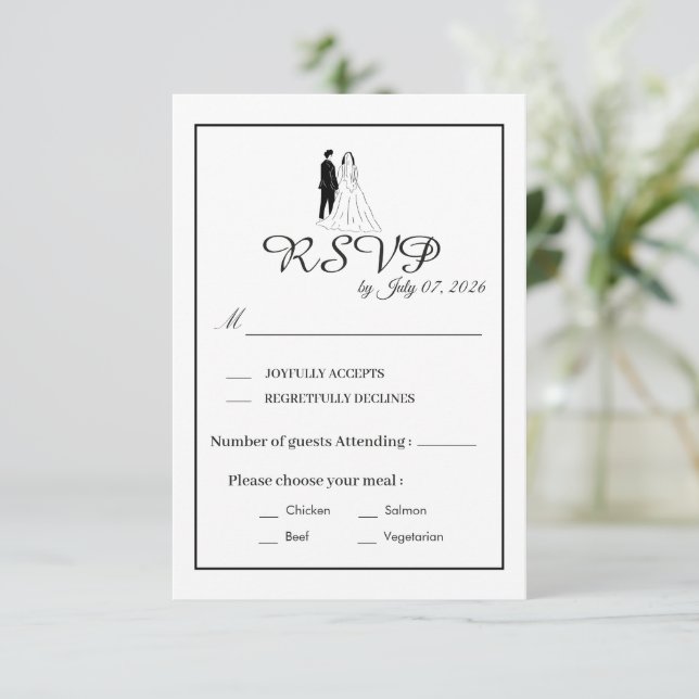 Minimal Monochrome Wedding RSVP Card (Standing Front)