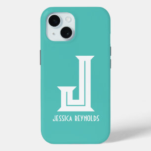 Minimal Monogram Aqua iPhone 15 Case