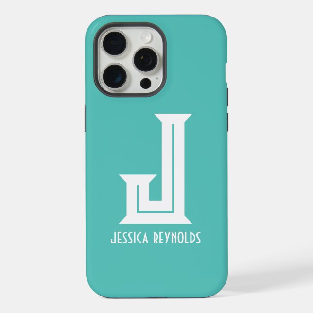 Minimal Monogram Aqua iPhone Case (Back)