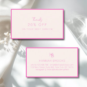 Minimal Monogram Beige Pink Salon Discount Card