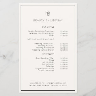 Minimal Monogram Beige Salon QR Code Price List Flyer