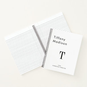 Minimal Monogram Black and White Custom Name Year Notebook