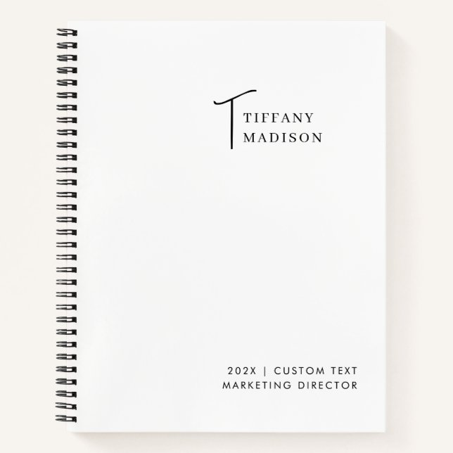  Minimal Monogram Black and White Custom Name Year Notebook (Front)
